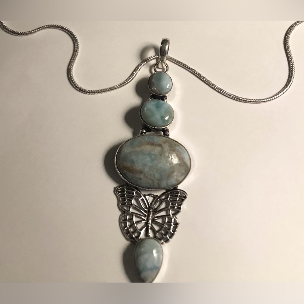 Larimar Stamped 925 Sterling Silver Necklace